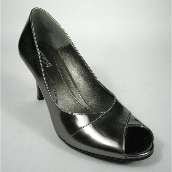 Kenneth Cole Reaction Peep Toe Pumps Dark Silver I Am Rich 3 In Heel Size 8 1/2 - Picture 2 of 10